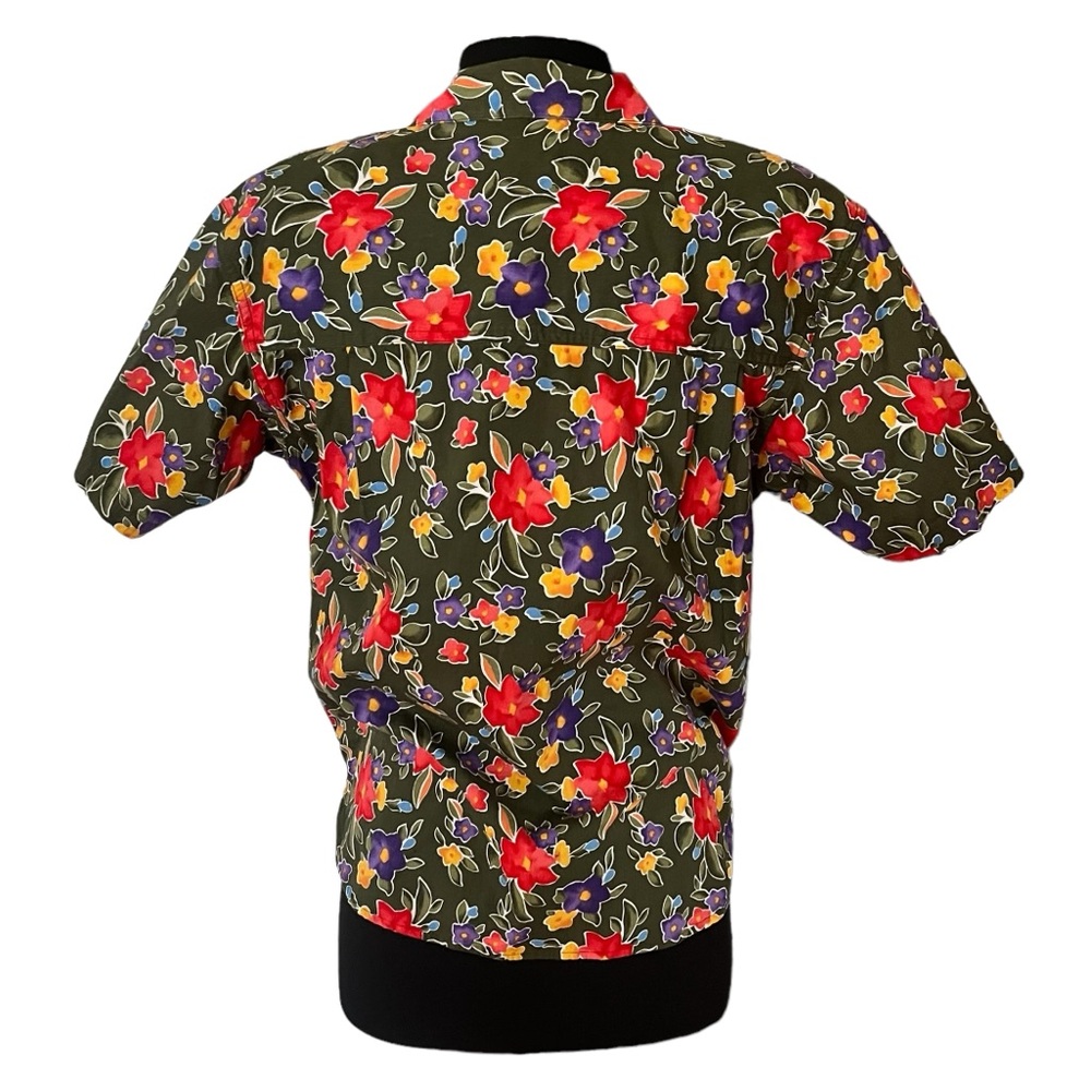Vintage Lizsport green floral button up short sleeve shirt SP - Picture 7 of 12